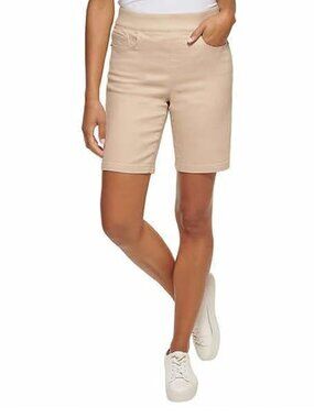 NEW DKNY Jeans Chino Khaki Elastic Waist Pull On Long Length Bermuda Shorts XL